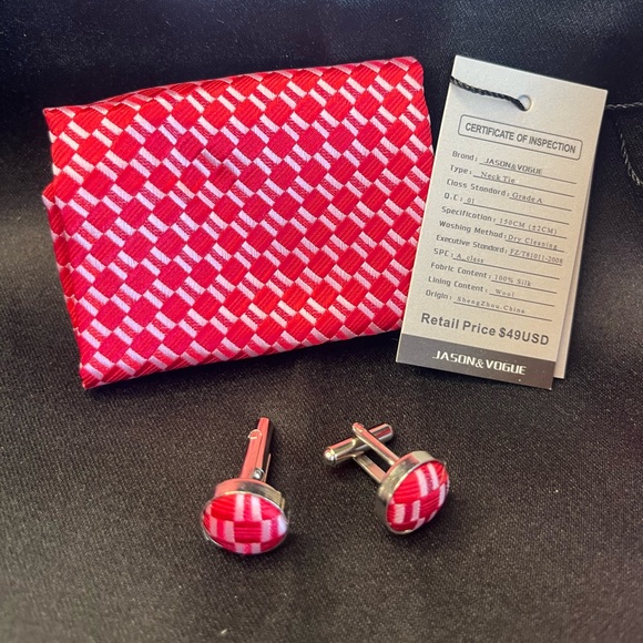 NWT-Silk Red and Pink Men's Tie Set - Picture 2 of 3